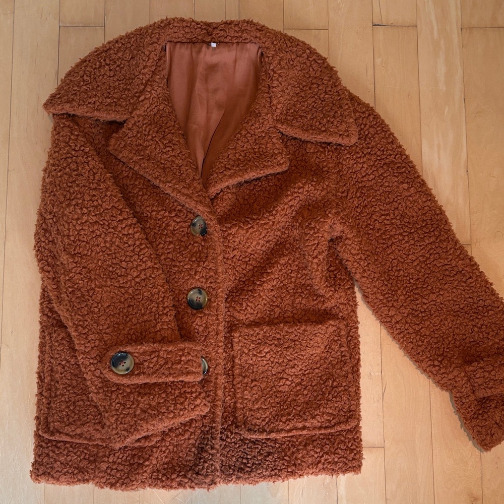 Cozy Rust Brown Free People Teddy Coat
